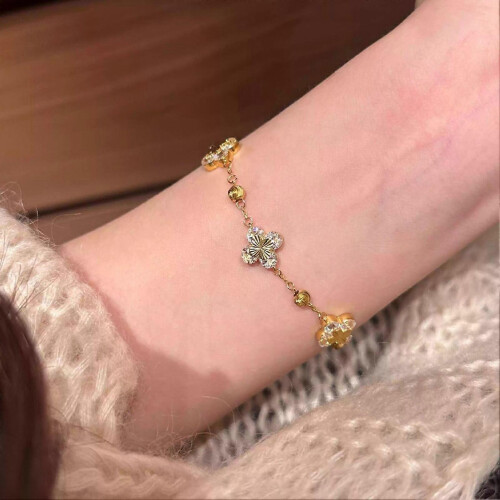 Μοντέρνο βραχιόλι αλυσίδας Lucky Clover Cubic Zirconia για γυναίκες, κομψά ρυθμιζόμ 1