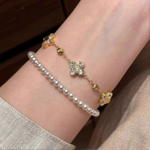 Μοντέρνο βραχιόλι αλυσίδας Lucky Clover Cubic Zirconia για γυναίκες, κομψά ρυθμιζόμ 2
