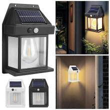 (Black) Human Body Induction Solar Wall Light Waterproof Outdoor Garden Light for Wall Home Garden