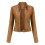 (S, Brown) Women's Short Leather Jacket Spring Autumn Standing Collar Women's Leather Jacket 1