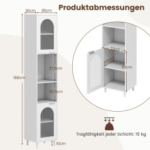 Hoher Badezimmerschrank mit geriffelten Glastüren, Weiß