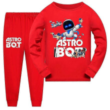 (120, red) Astro Bot Pajamas Cute Cartoon Game Character Print Long Sleeve Men's and Women's Kawaii Home Clothes