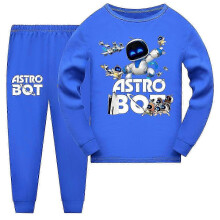 (160, navy blue) Astro Bot Pajamas Cute Cartoon Game Character Print Long Sleeve Men's and Women's Kawaii Home Clothes
