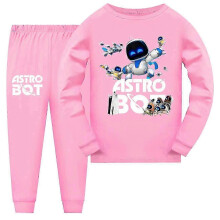 (140, pink) Astro Bot Pajamas Cute Cartoon Game Character Print Long Sleeve Men's and Women's Kawaii Home Clothes