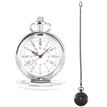 Vintage Steampunk Black Roman Numerals Necklace Quartz Pendant Pocket Watch Gift with Pocket Watch, Metal Strap,Silver