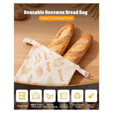 2 Pcs Reusable Beeswax Bread Bags for Freezer & Refrigerator, 17inch X 13inch Natural Beeswax-Lined Cotton Storage Bags