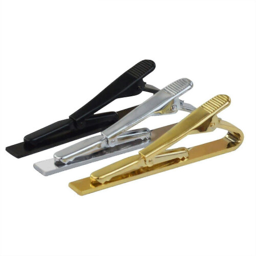 Set di 6 fermacravatte da uomo con molla robusta, tonalità argento, oro e nero. 1