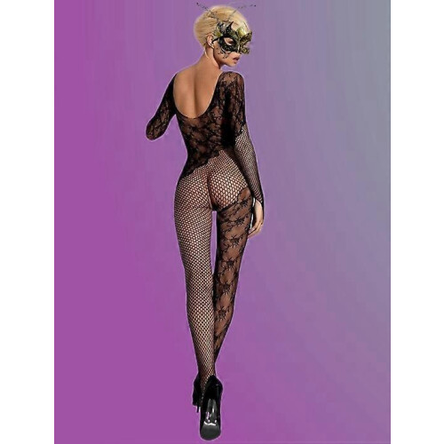 BodyStocking for Women Long Sleeve Round Neck Solid Black Nylon 2