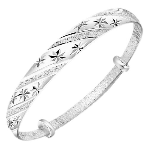 Silver Bangle Bracelet for Women Adjustable Copper Bracelet