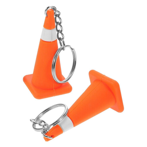 Traffic Cone Keychain 2pcs Mini Construction Cones Silicone Key Ring for Keys Bag 1