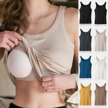 Dames geribbelde tanktops met ingebouwde bh, mouwloos, ronde hals, basic mouwloos ondershirt