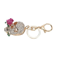 Porte-clés tête de mort, motif rose de la mort incrusté de diamants, pendentif clé de voiture, accessoire de bijouterie pour sac à main femme
