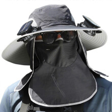 Ventilatormuts op zonne-energie, USB-oplaadbaar, chinlon, sneldrogend, zonbescherming, hoofdomtrek 54-60 cm, donkergrijs