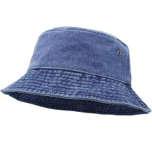 Bucket hat met brede rand, gemaakt van gewassen denim, verstelbare zonnehoed voor vissen, wandelen, strand en andere sporten, hoofdomtrek 58-60 cm
