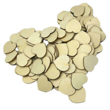Copeaux de bois en forme de cœur, bois naturel brun clair, 4 x 3,6 cm, lot de 100, pour loisirs créatifs, mariages et décoration intérieure.
