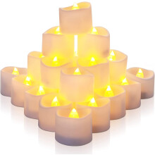 Lot de 24 bougies chauffe-plat LED, minuterie intégrée 6h cycle, sans flamme, pile intégrée, couleur or brillant, décoration intérieure