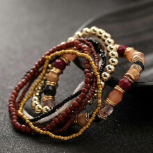 Dames Boheemse meerlaagse kralen elastische armband, zinklegering, set van 7 stuks