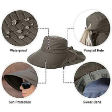 Sombrero de sol para mujer UPF 50+, nailon transpirable, con protector de cuello y abertura para coleta, ajustable para senderismo
