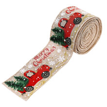 Ruban de Noël à bordure métallique, motif camion et sapin, idéal pour couronnes et emballages cadeaux, 5 cm x 500 cm, marron
