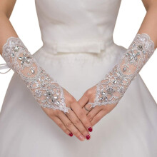 Spitzenhandschuhe, fingerlose Brauthandschuhe für Hochzeit und Feier mit Strass-Pailletten
