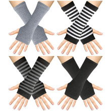 Fingerless Gloves for Women, 4 Pairs, Wrist Warmers, Pull On, Casual, Hand Wash Only