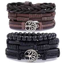 Lederarmband für Damen und Herren, verstellbar, geflochtene Manschette, Seilkette, Lebensbaum-Design