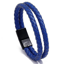 Vintage gevlochten leren herenarmband met magnetische sluiting