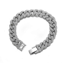 Kubanisches Kettenarmband mit Zirkonia für Damen und Herren, Edelstahl, Vintage Hip-Hop