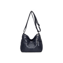 Dark Blue PU Leather Crossbody Shoulder Bag with Multiple Pockets for Women