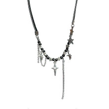 Gotische sterren choker ketting met hanger, legering sleutelbeenketting voor dames