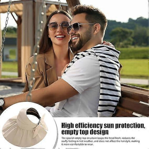 Packable Sun Protection Hat for Women Adjustable Hollow Top Beige 2