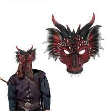 Halloween Dragon Mask Full Face Cosplay Costume Red PU Leather