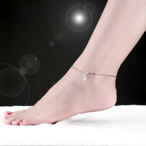 Women's Anklet Bracelet with Zircon Charm Adjustable Bow Design 1