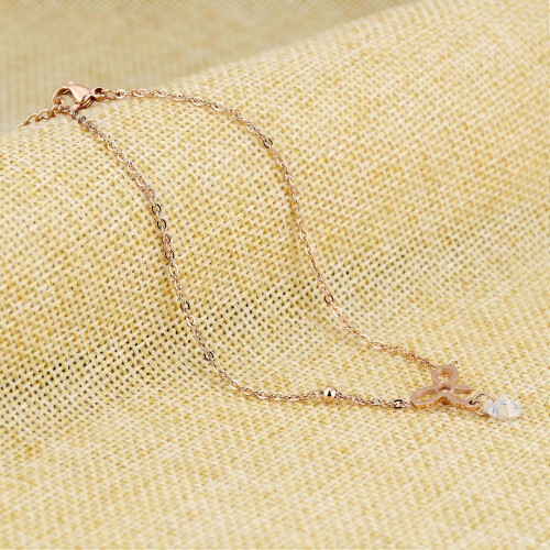 Women's Anklet Bracelet with Zircon Charm Adjustable Bow Design 2