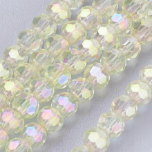 Perles de verre électroplaquées, 3 mm, rondes, beige AB, facettées, 32 facettes, trou de 1 mm, lot de 100.