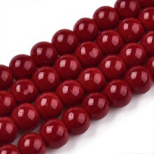 Opaque Solid Dark Red Round Glass Beads Strand, 6-6.5mm, 1.4mm Hole, 67-70pcs/strand, 37.5-38.5cm