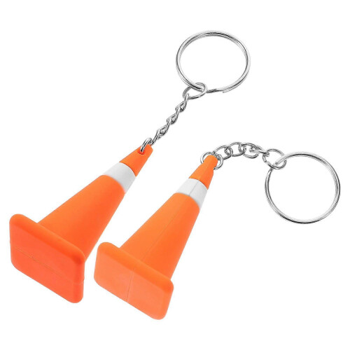 Traffic Cone Keychain 2pcs Mini Construction Toy Car Road Silicone Key Ring 2