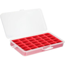Opbergdoos voor spoeltjes met deksel, rode plastic organizer voor naaigaren met sponsje aan de binnenkant, transparant venster, 18x9,6x3 cm