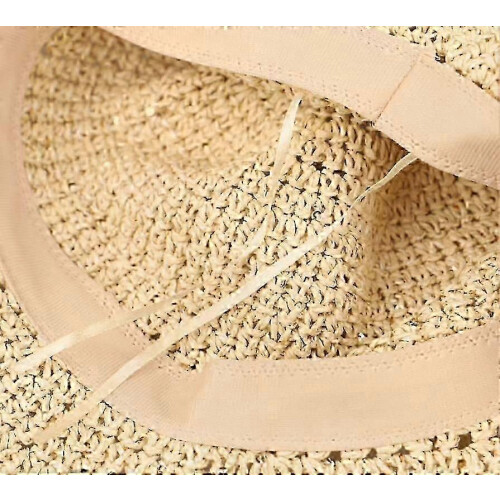 Beige Foldable Straw Sun Hat for Women with Adjustable Drawstring Wide Brim 2