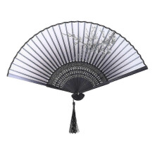 Handfächer aus Bambus und Seide, Vintage-Blütenmuster im japanischen Stil, zusammenklappbar, 21 cm lang (gefaltet)