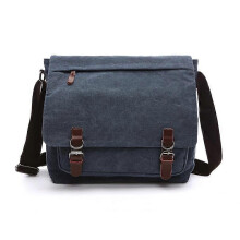 Canvas Messenger Bag for Business Computer, Dark Blue Large, Magnetic Buckle, Multiple Pockets, Durable Shoulder Strap