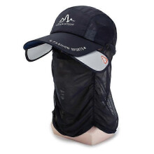 Cappello da sole regolabile con maschera per il viso, protezione solare antizanzare, ricamo ad asciugatura rapida, blu scuro, circonferenza 56-60 cm.