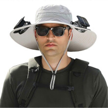 Cappello da sole a tesa larga con ventola solare, doppia alimentazione solare USB, grigio chiaro, per pesca escursionismo giardinaggio