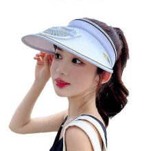 Rechargeable Sunshade Fan Hat, Large Brim Hollow Top, Adjustable Buckle, For Outdoor Travel Camping Hiking Golf, White