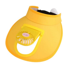 Chapéu viseira com ventilador para crianças, ventilador embutido recarregável, tamanho ajustável, amarelo, algodão nylon spandex, 1-16 anos