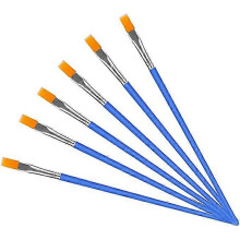 Pinceaux plats de précision, lot de 6, poils en nylon bleus, longueur 17 cm, pour peinture acrylique, à l'huile, aquarelle et gouache.