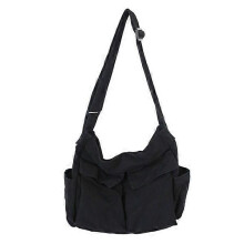 Messenger Bag for School Vintage Black Canvas Horizontal Ladies