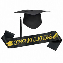 Graduation Cap and Sash Set, Adult 2-Piece Polyester Accessories for Ceremony