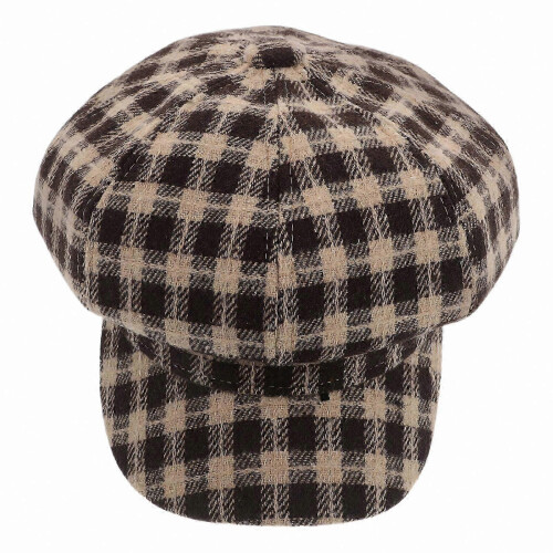 Retro Plaid Beret Octagonal French Hat Adjustable Cotton Polyester Blend