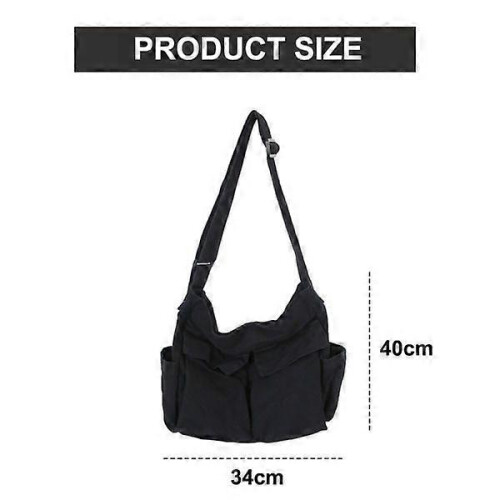 Messenger Bag for School Vintage Black Canvas Horizontal Ladies 1